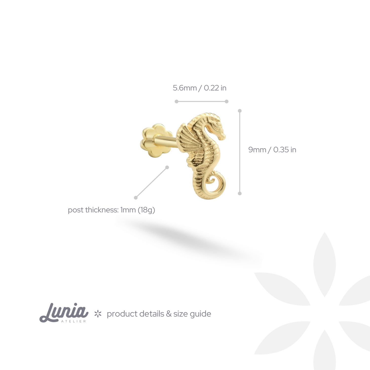 Seahorse Flatback Ear Piercing 14K Gold