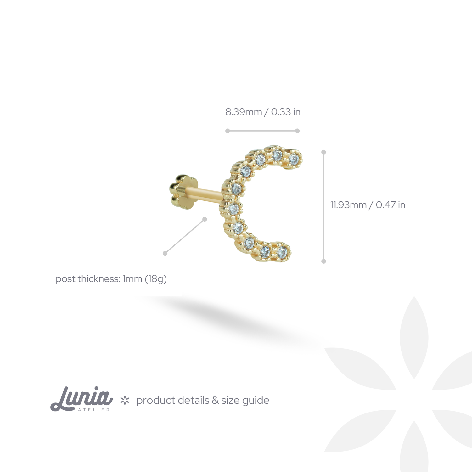 Sequent Flatback Ear Piercing 14K Gold with CZ Stone