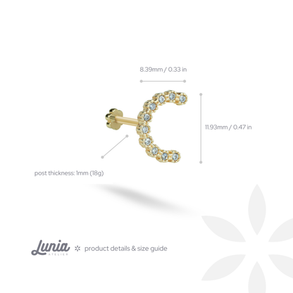 Sequent Flatback Ear Piercing 14K Gold with CZ Stone