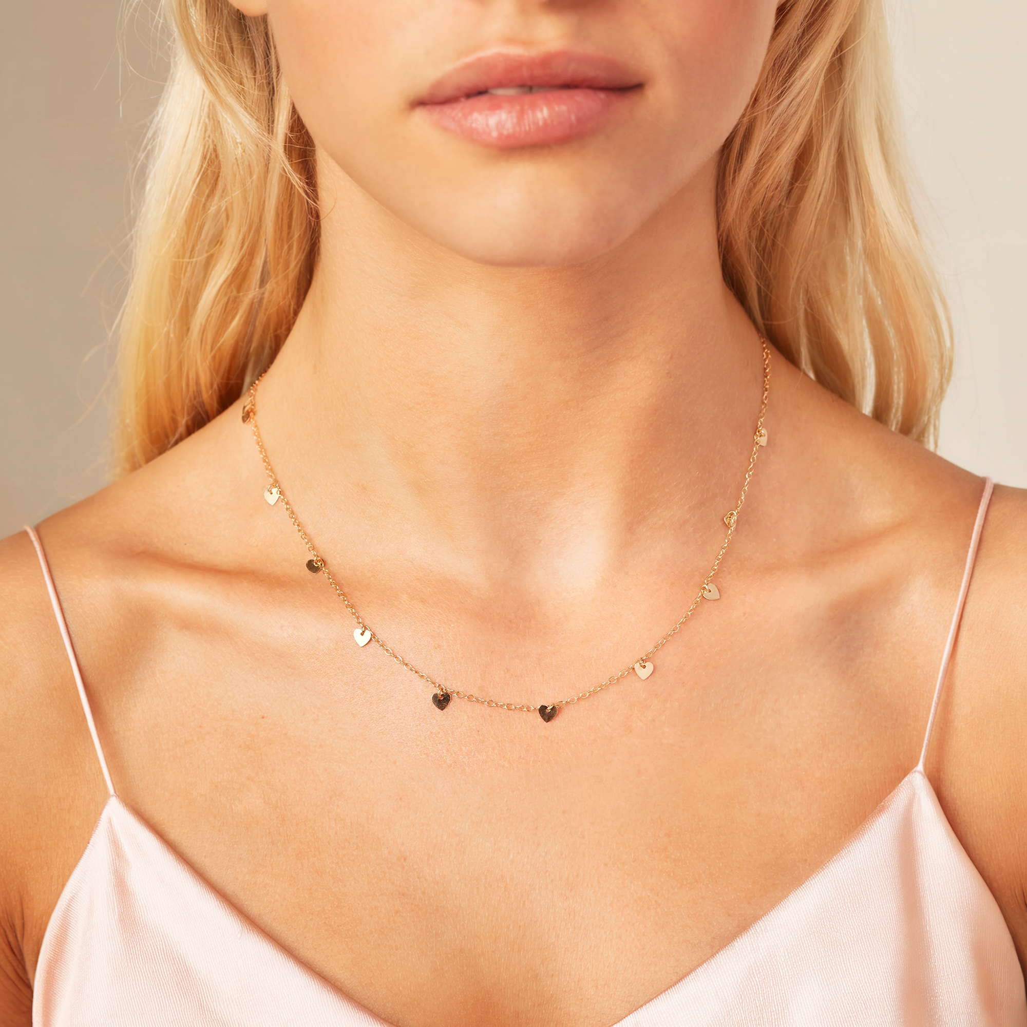 Sequential Series Heart Love Chain Necklace 14K Gold