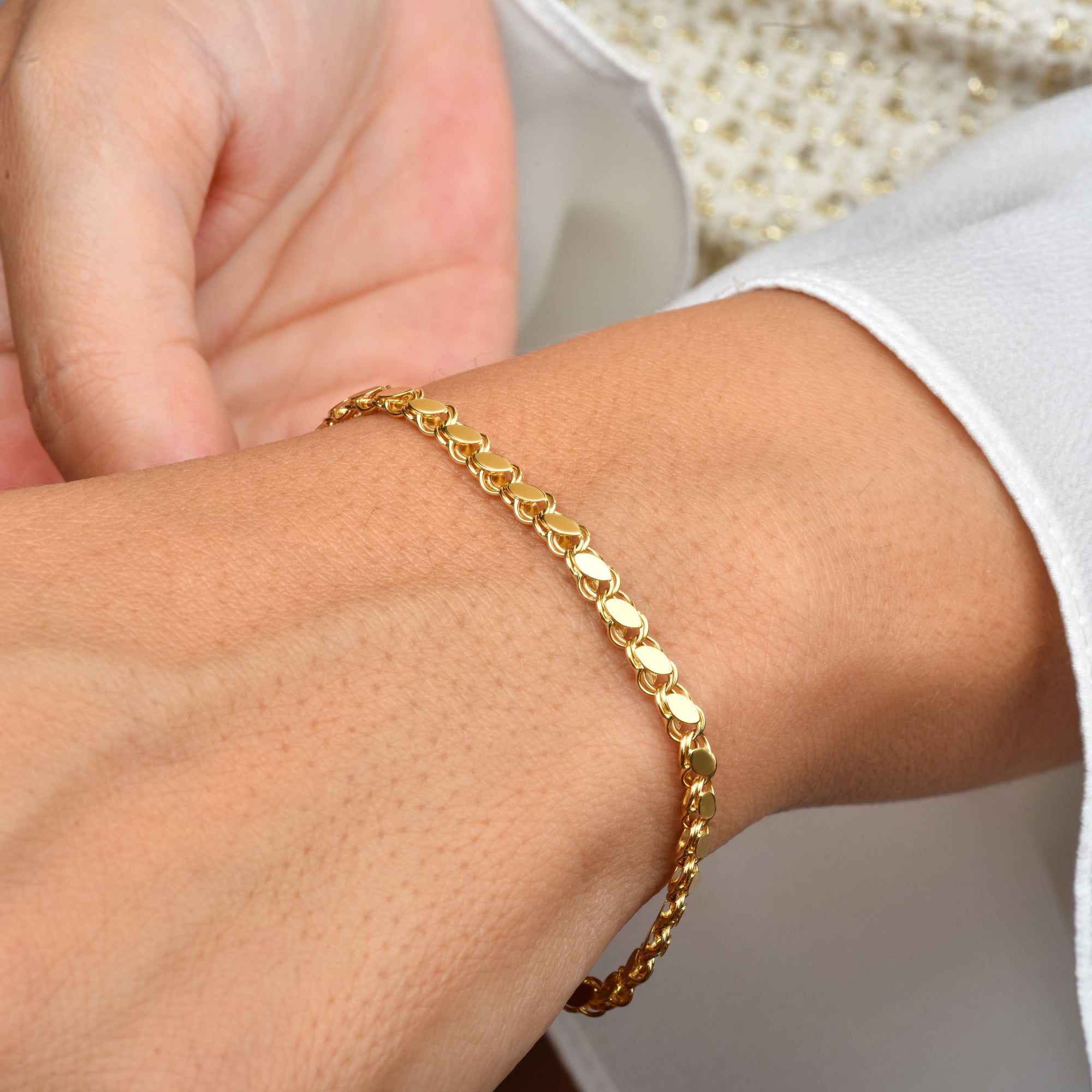 14K Gold Sequin Link Bracelet