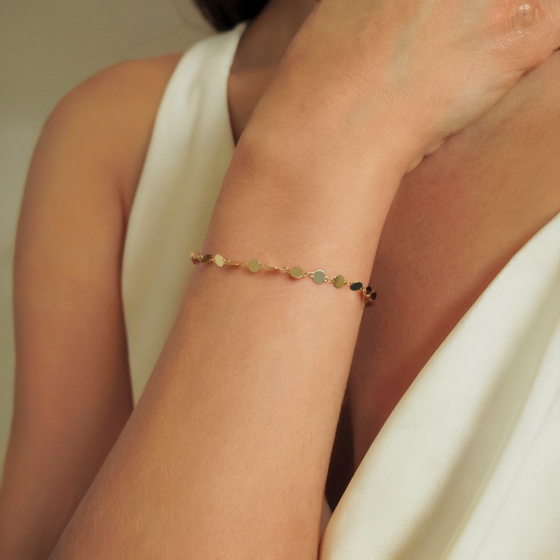 Sequined Mirror Chain Bracelet 14K Gold