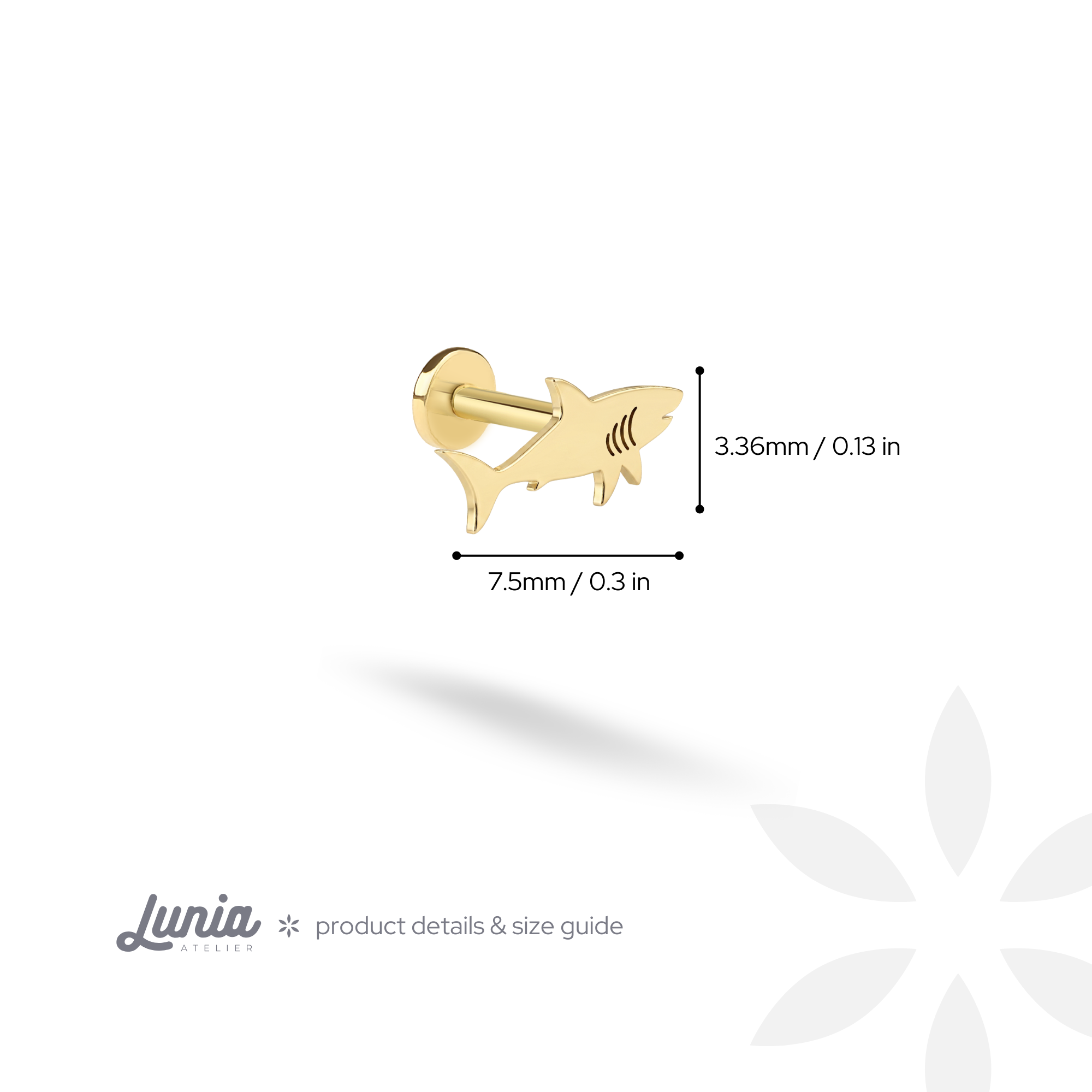 Shark Flatback Ear Piercing 14K Gold / Silver