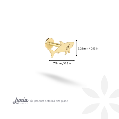 Shark Flatback Ear Piercing 14K Gold / Silver