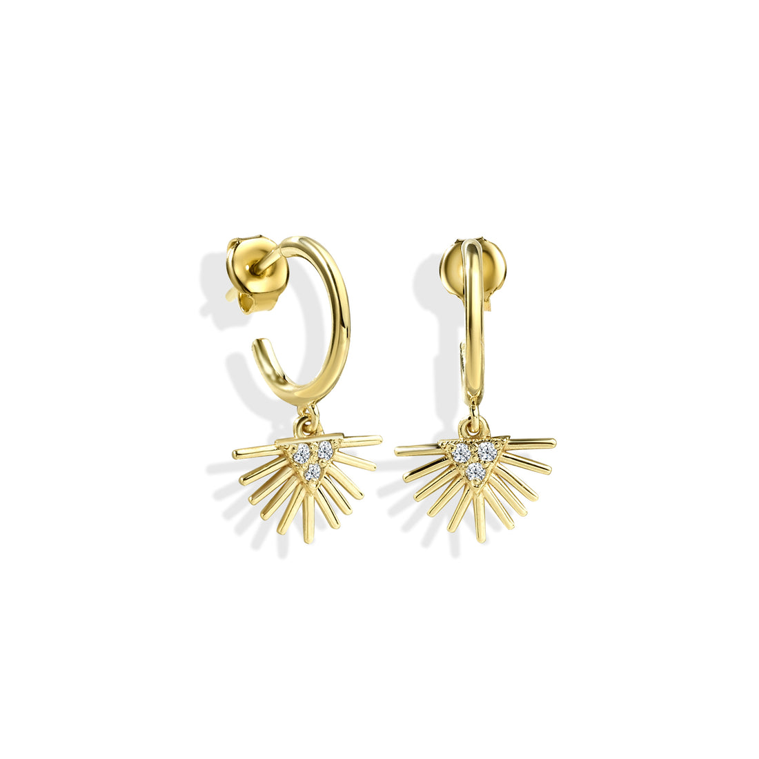 Shining Dangle Diamond Hoops Earrings 14K Gold