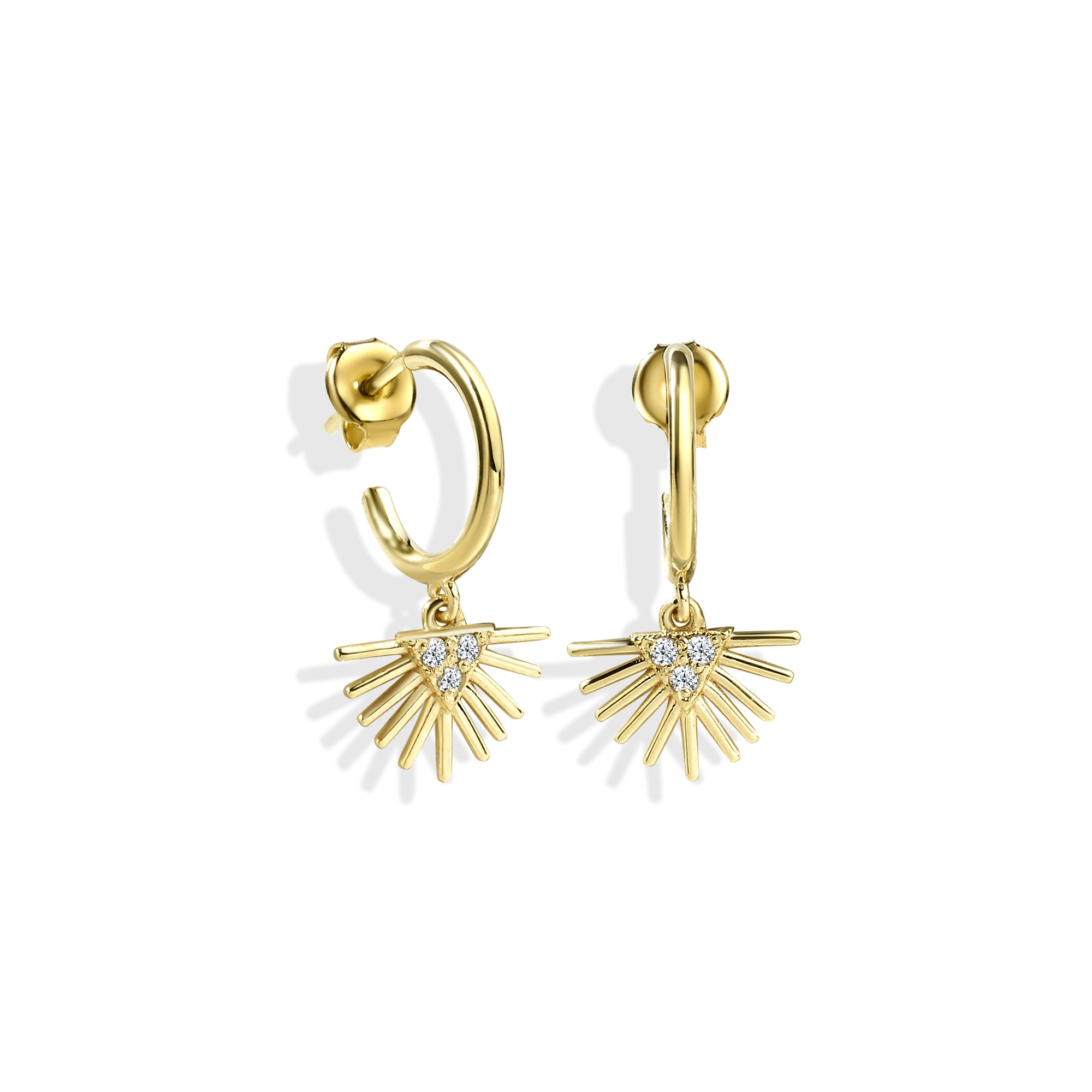 Shining Dangle Diamond Hoops Earrings 14K Gold