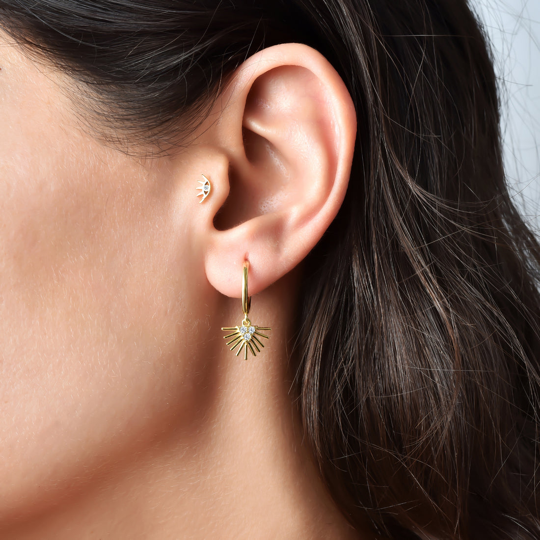14K Gold Handmade Shining Dangle Diamond Hoop Earrings