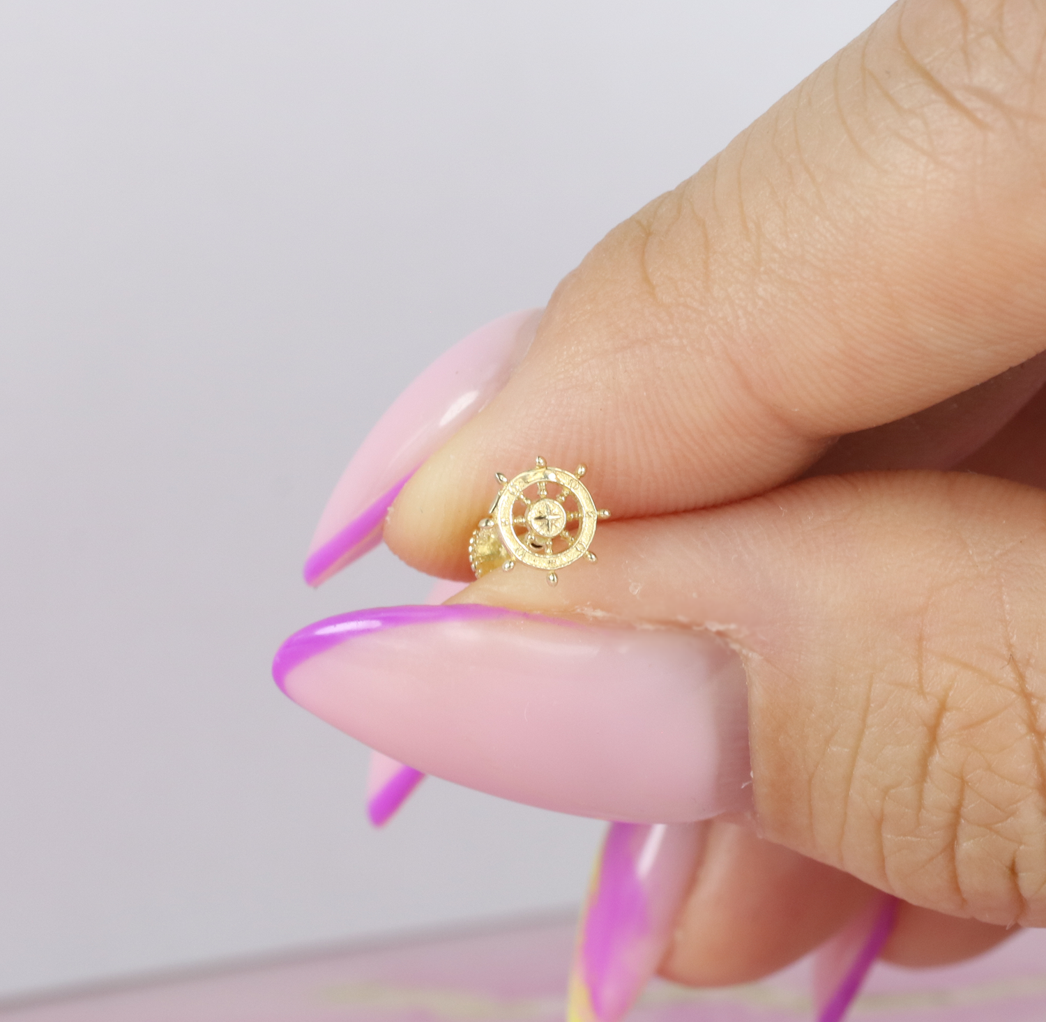 Ship Helm Flatback Ear Piercing 14K Gold