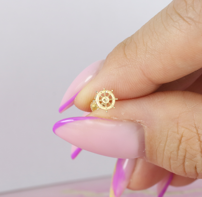 Ship Helm Flatback Ear Piercing 14K Gold