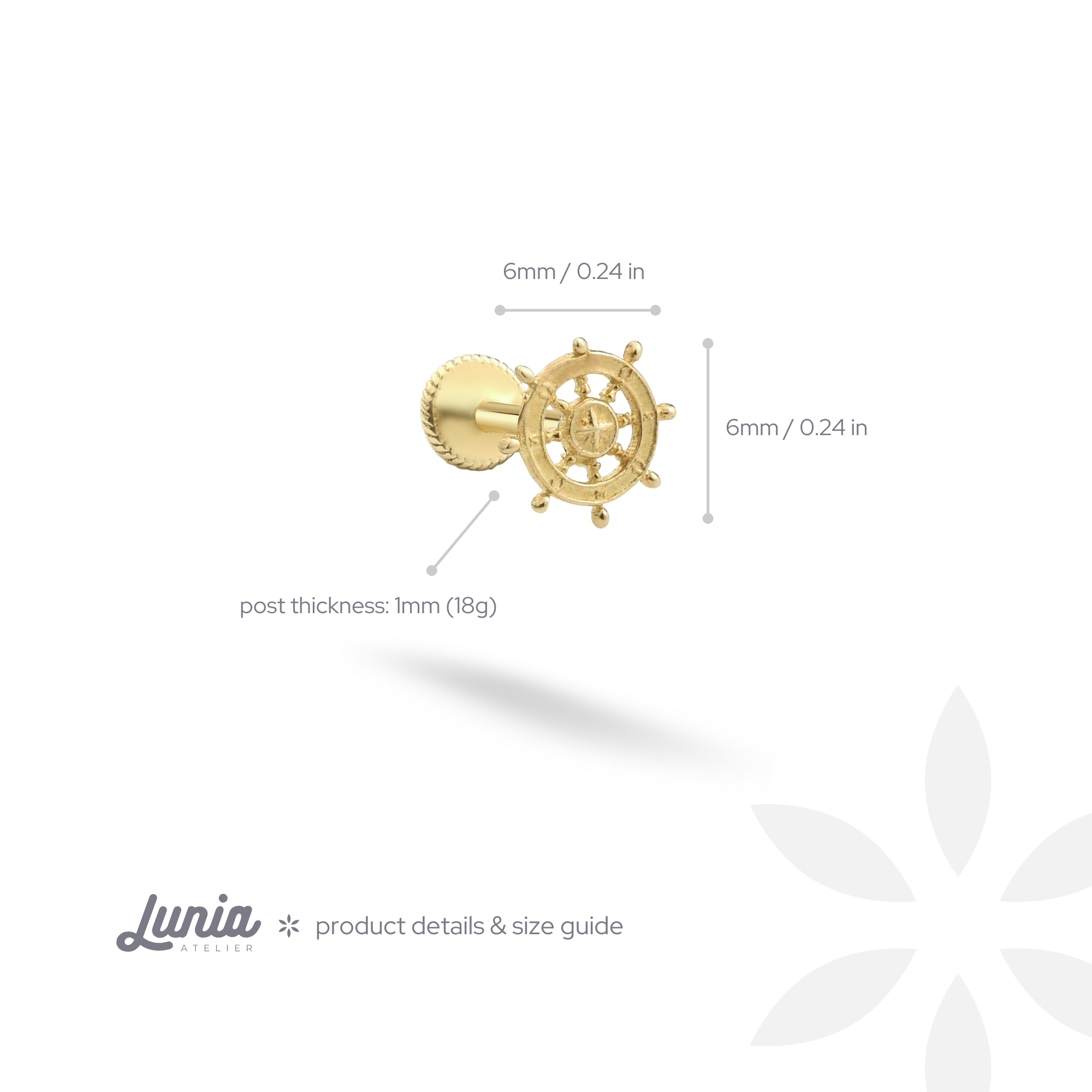 Ship Helm Flatback Ear Piercing 14K Gold