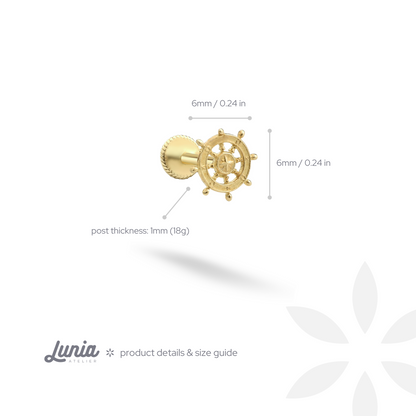 Ship Helm Flatback Ear Piercing 14K Gold