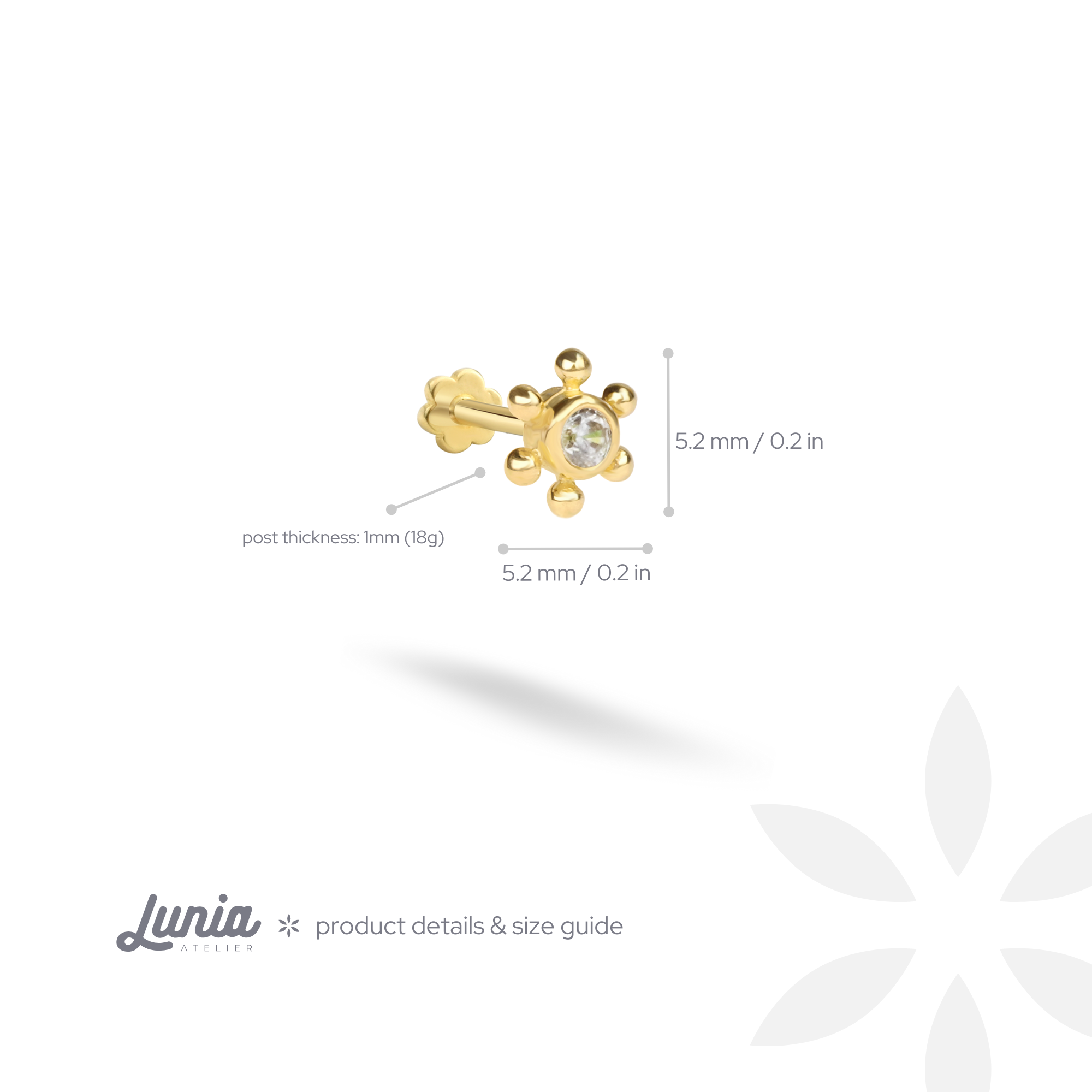 Ship Wheel Flatback Ear Piercing 14K Gold with CZ Stone