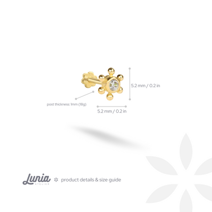 Ship Wheel Flatback Ear Piercing 14K Gold with CZ Stone