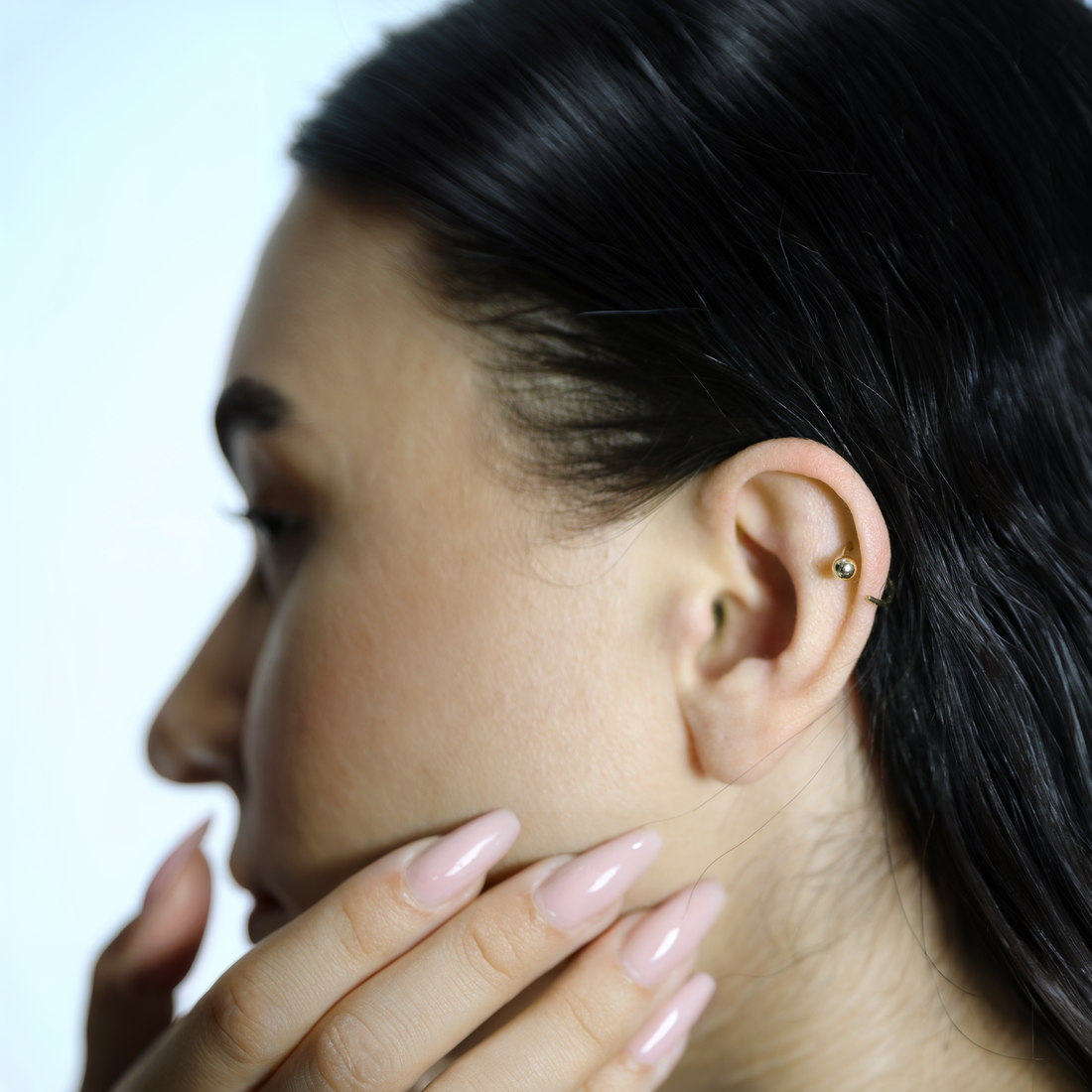 14K Gold Minimal Ball Hoop Ear Piercing

