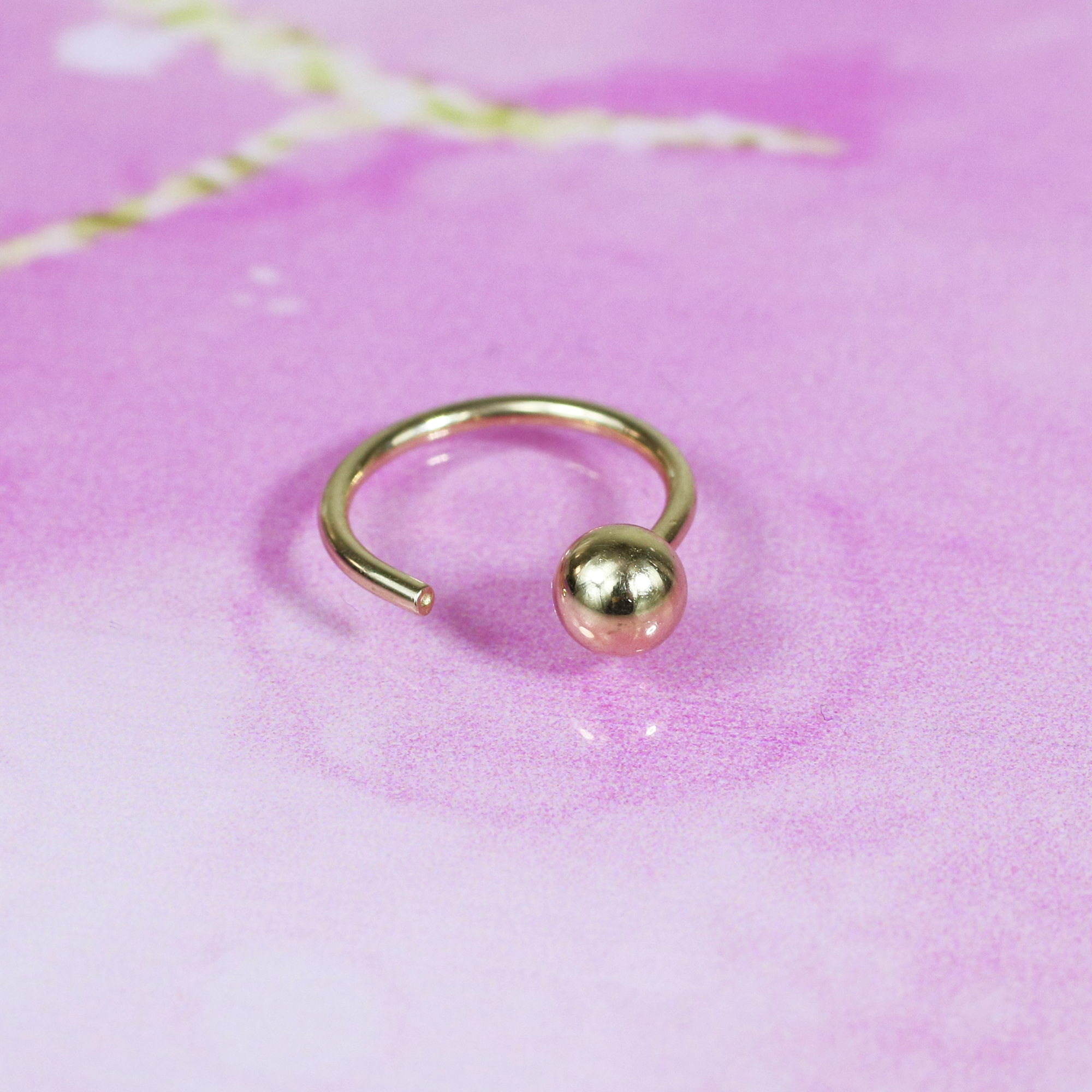 Single Ball Hoop Ear Piercing 14K Gold