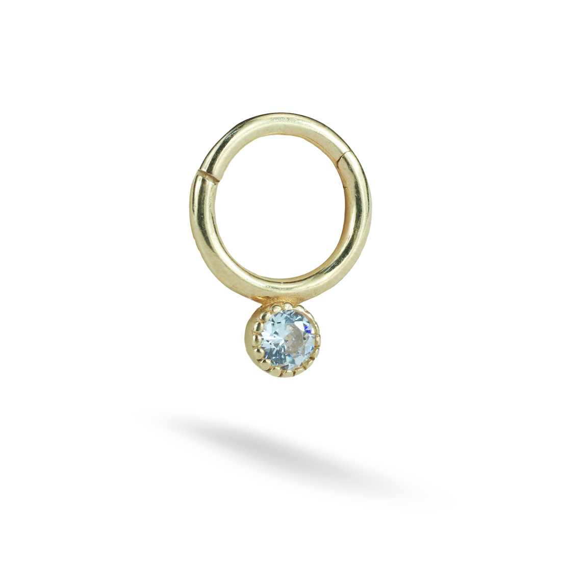 Single Stone Hoop Ear Piercing 14K Gold with CZ Stone