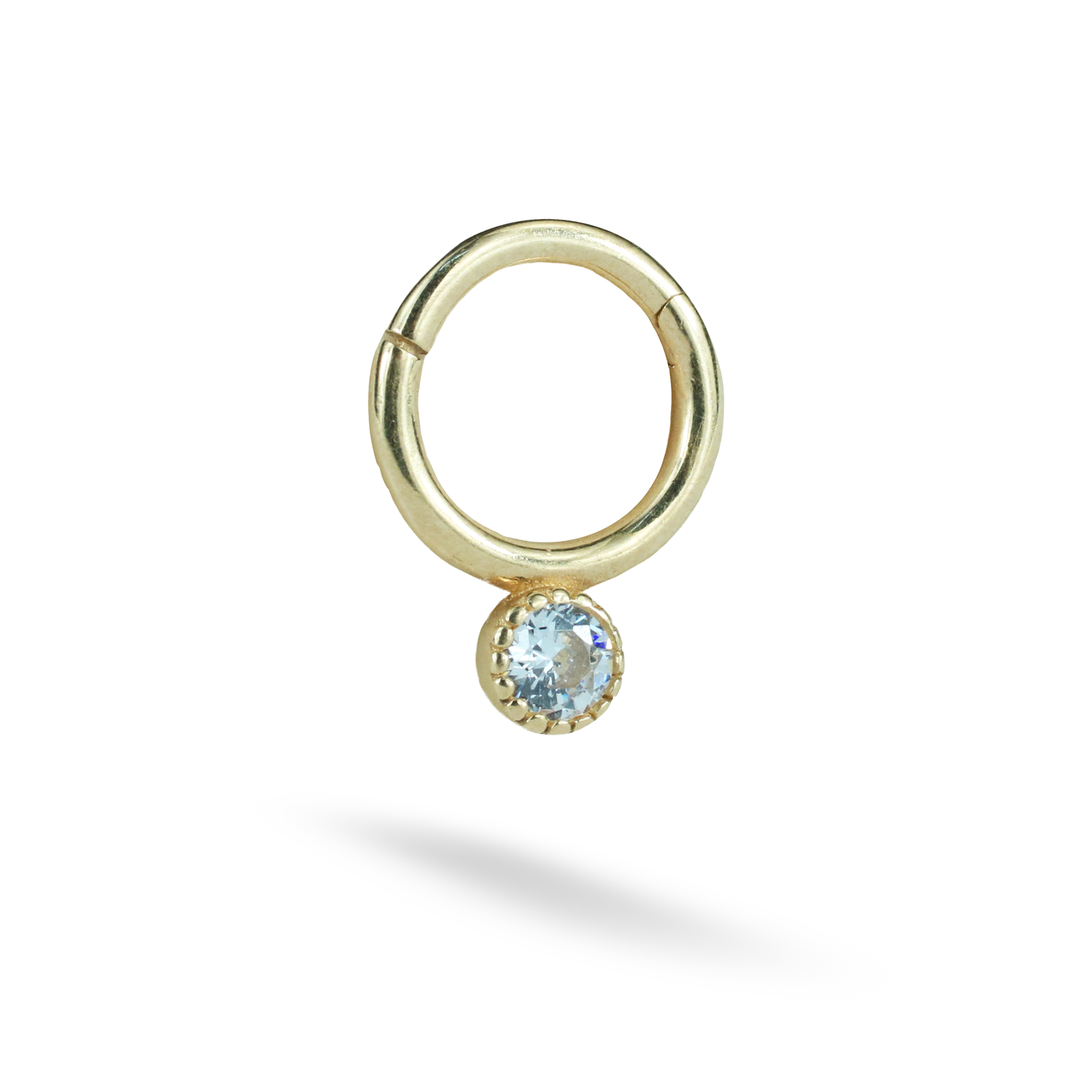 Single Stone Hoop Ear Piercing 14K Gold with CZ Stone