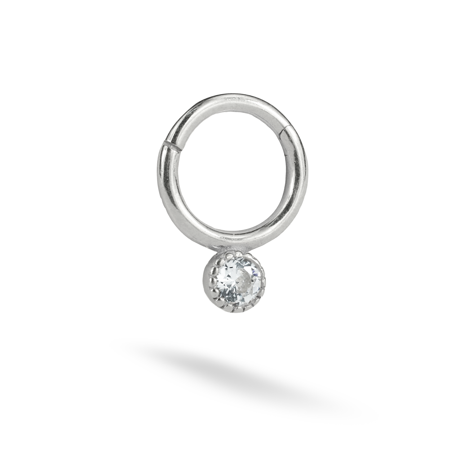 Single Stone Hoop Ear Piercing 14K Gold with CZ Stone