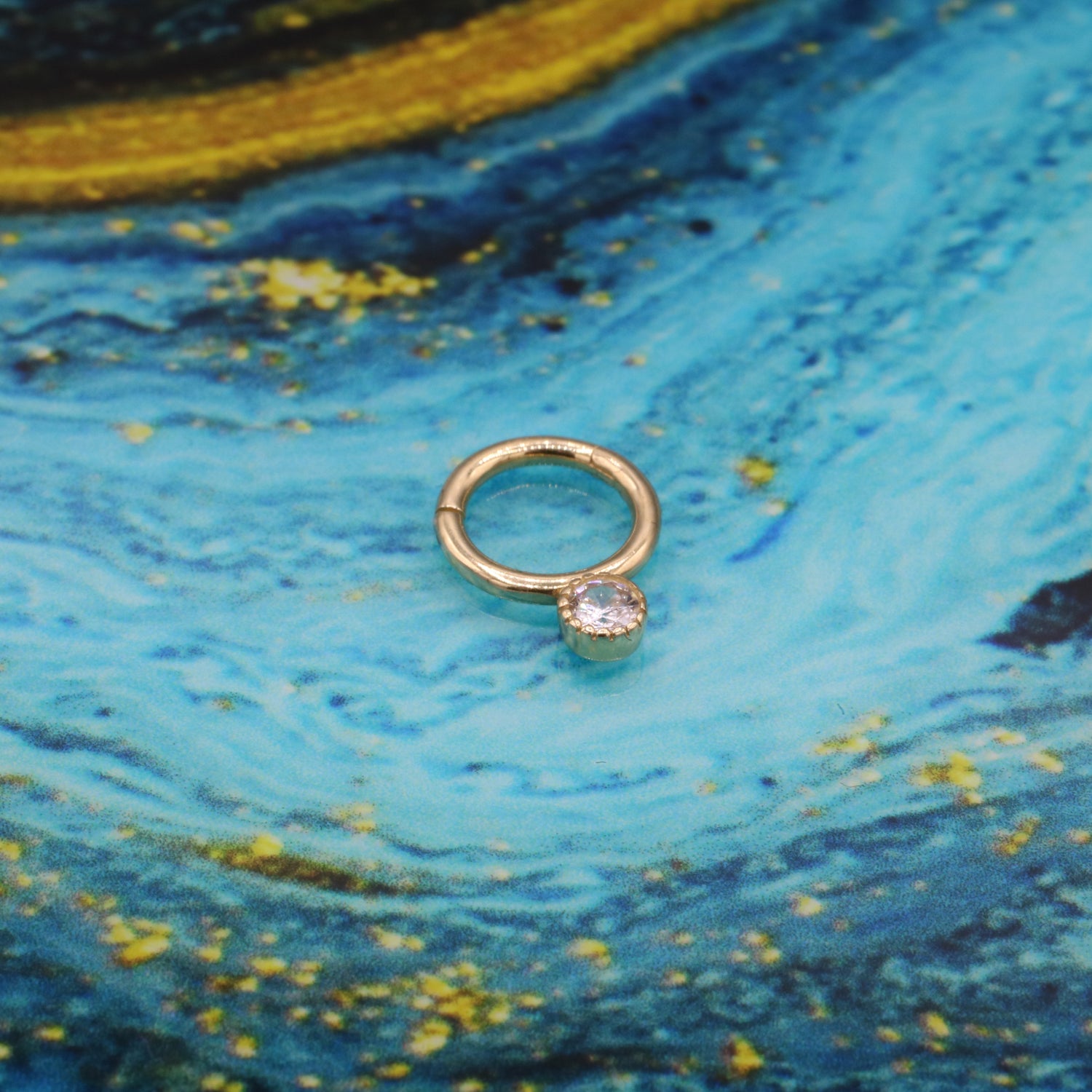 Single Stone Hoop Ear Piercing 14K Gold with CZ Stone