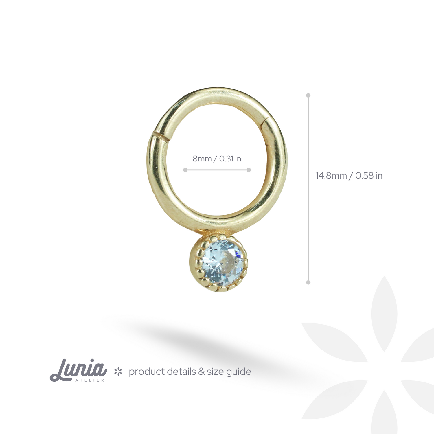 Single Stone Hoop Ear Piercing 14K Gold with CZ Stone