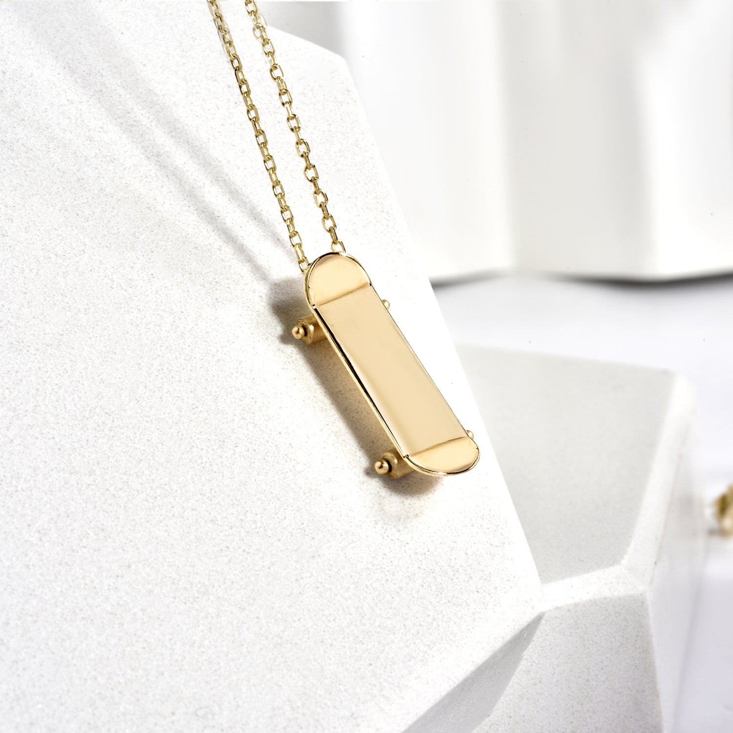 Skateboard Charm Necklace 14K Gold