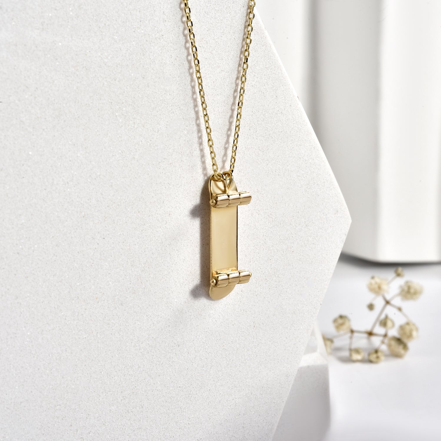 Skateboard Personalized Name Custom Necklace 14K Gold