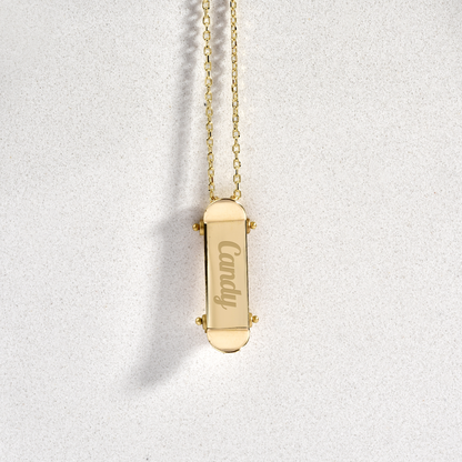 Skateboard Personalized Name Custom Necklace 14K Gold