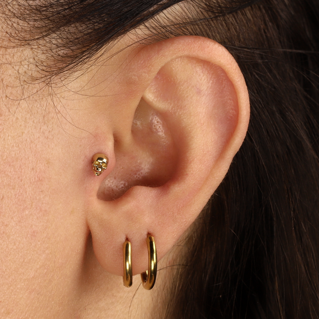 14K Gold Skull Flatback Ear Piercing
