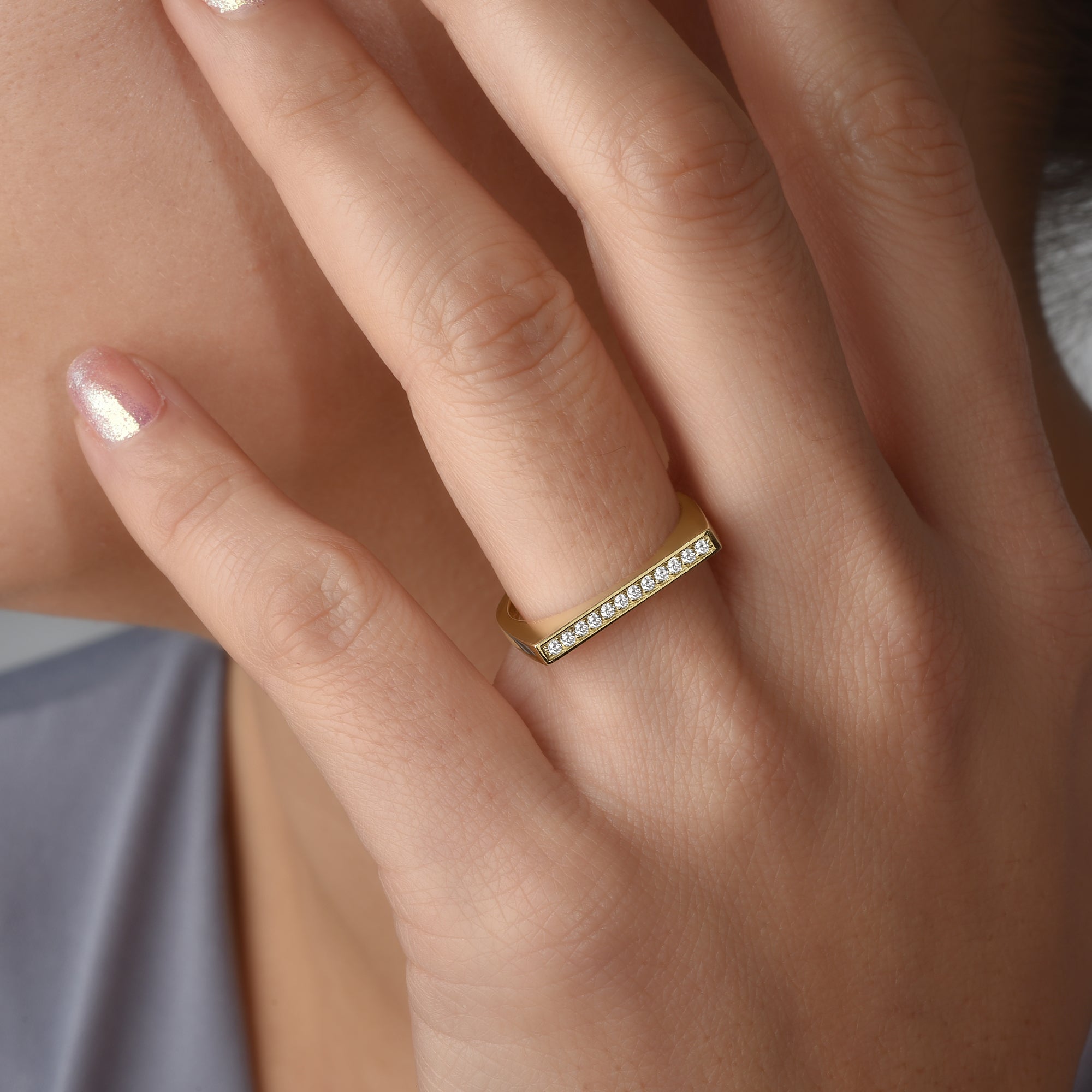 Slim Crystal Diamond 14K Gold Ring / Silver