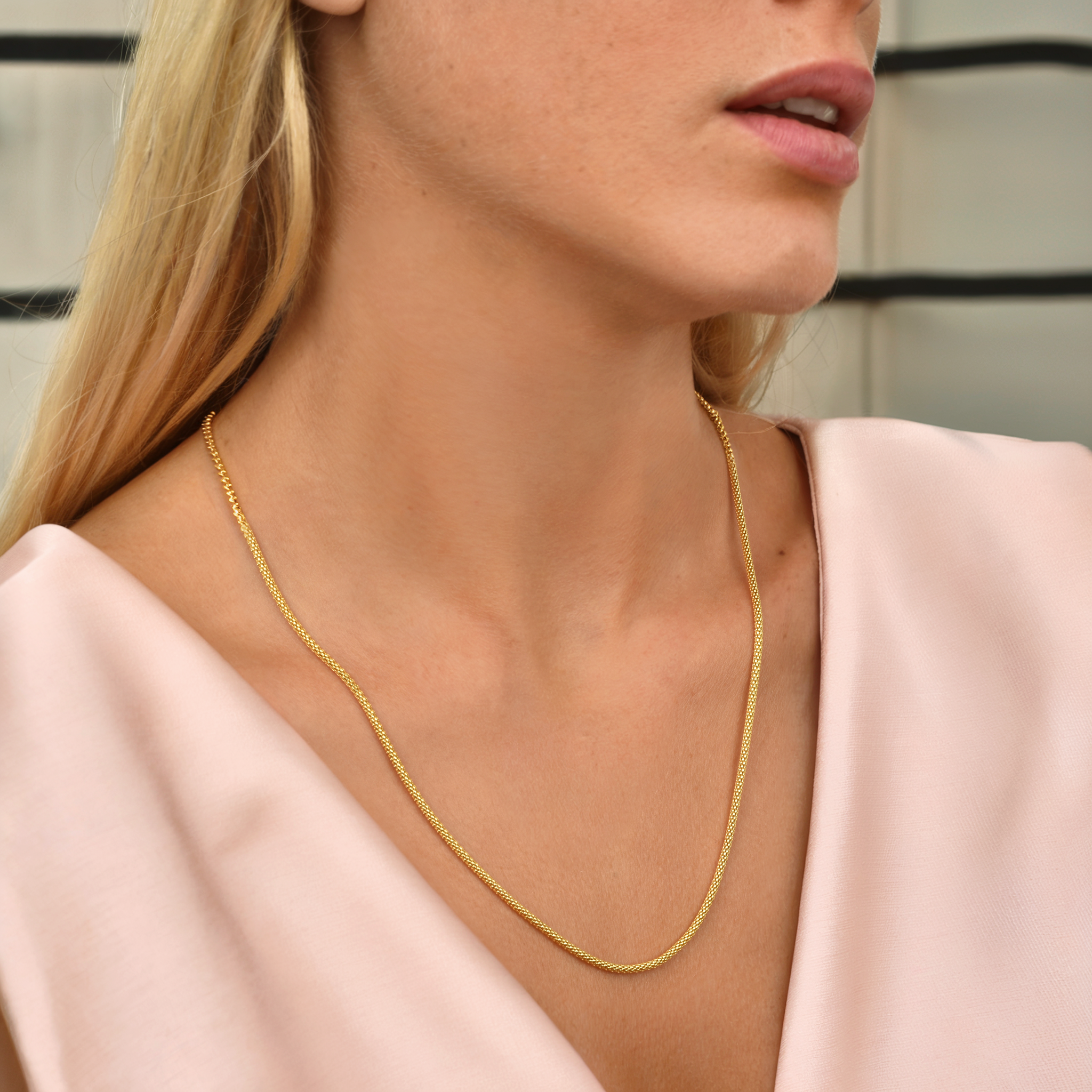  Stone Wicker Wrap Thin Chain Necklace 14K Gold 