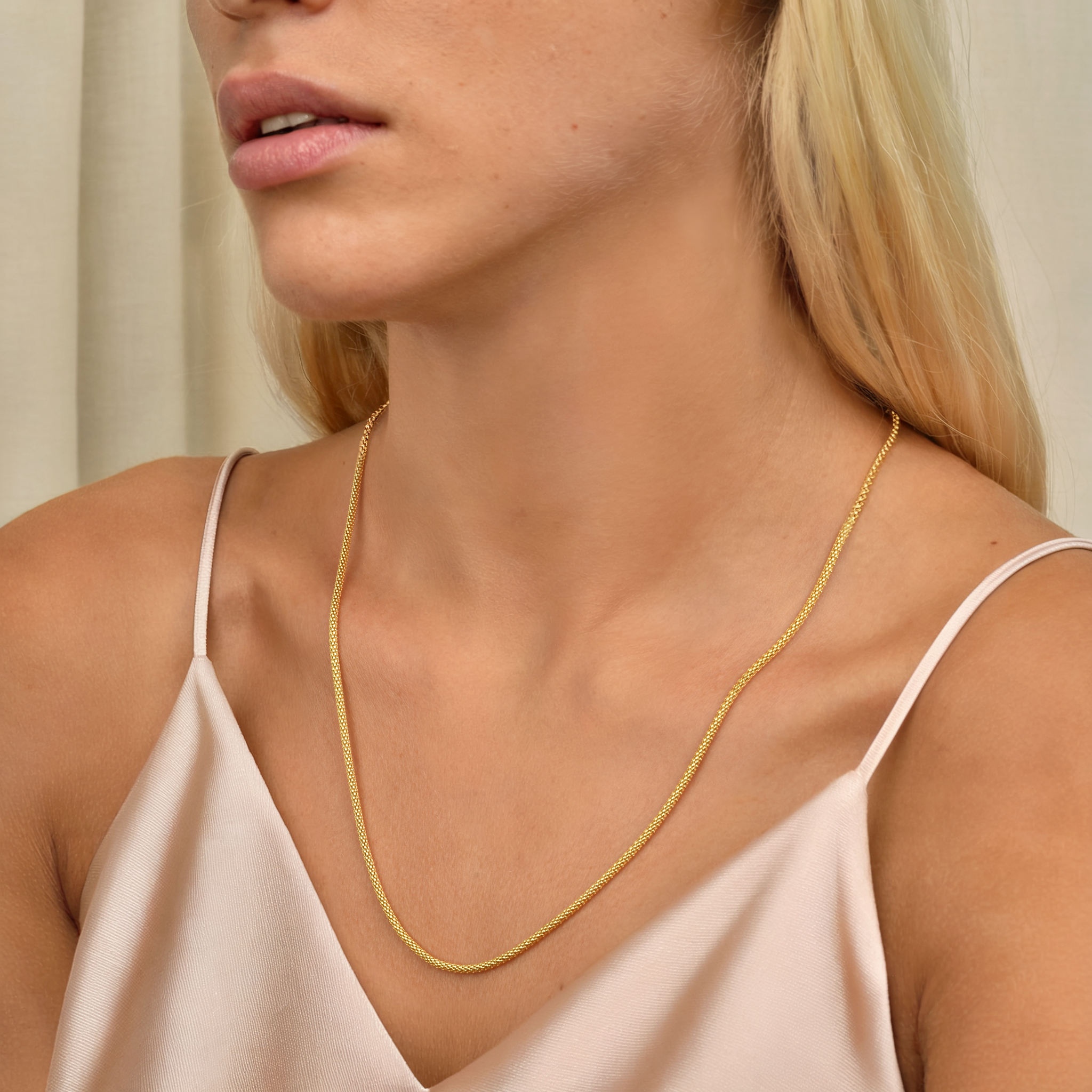 Wicker Wrap Thin Chain Necklace 14K Gold