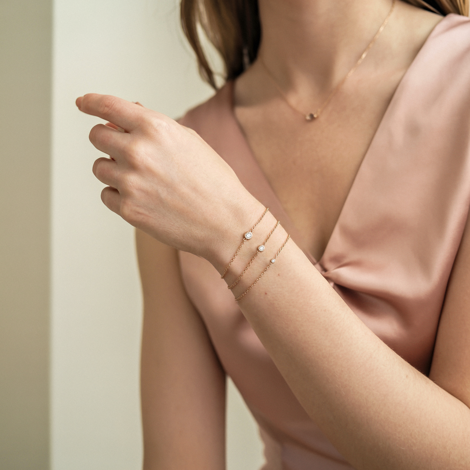 Solitaire Diamond Bracelet 14K Gold