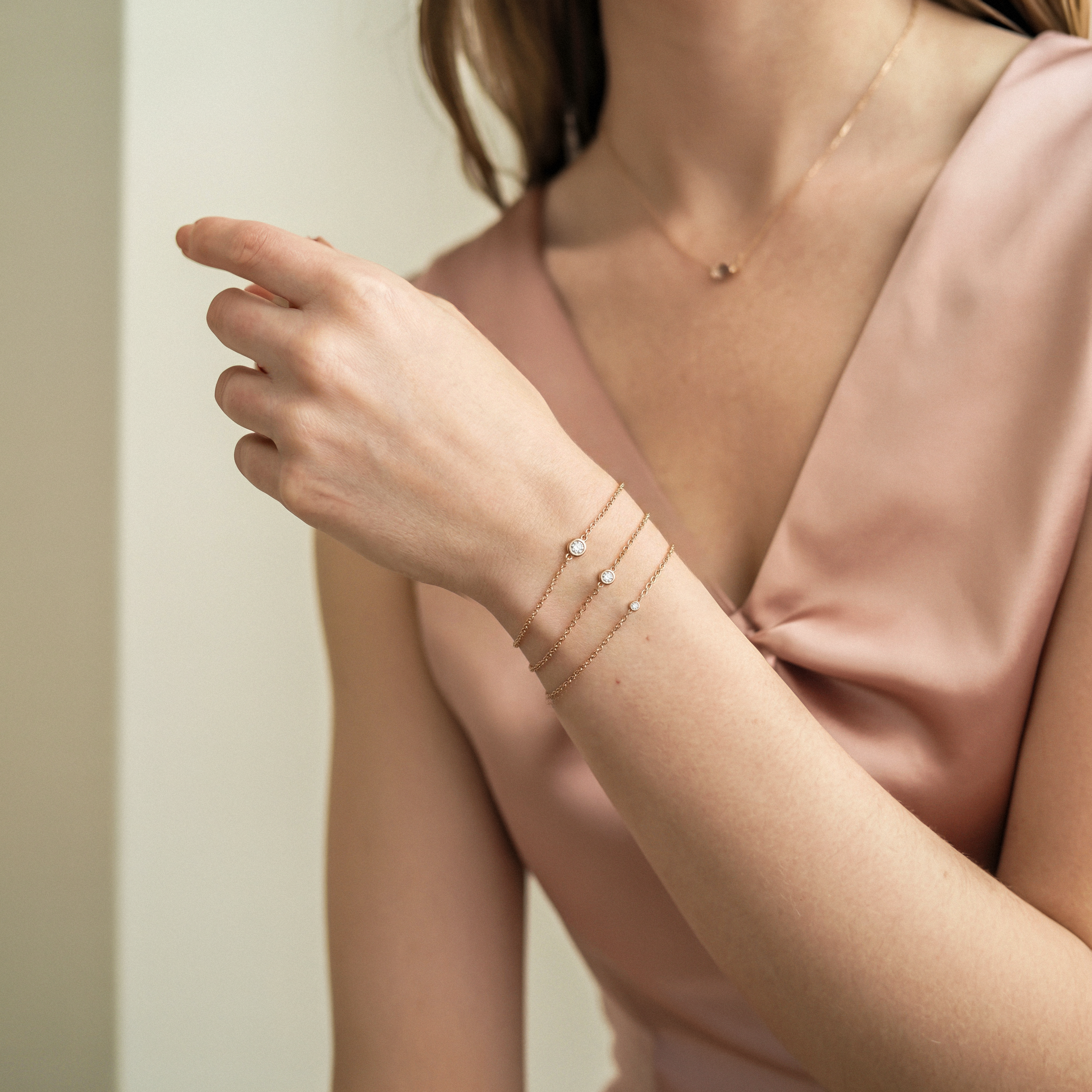 Solitaire Diamond Bracelet 14K Gold