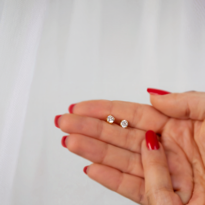 Solitaire Diamond Earrings CZ Stone 14K Gold