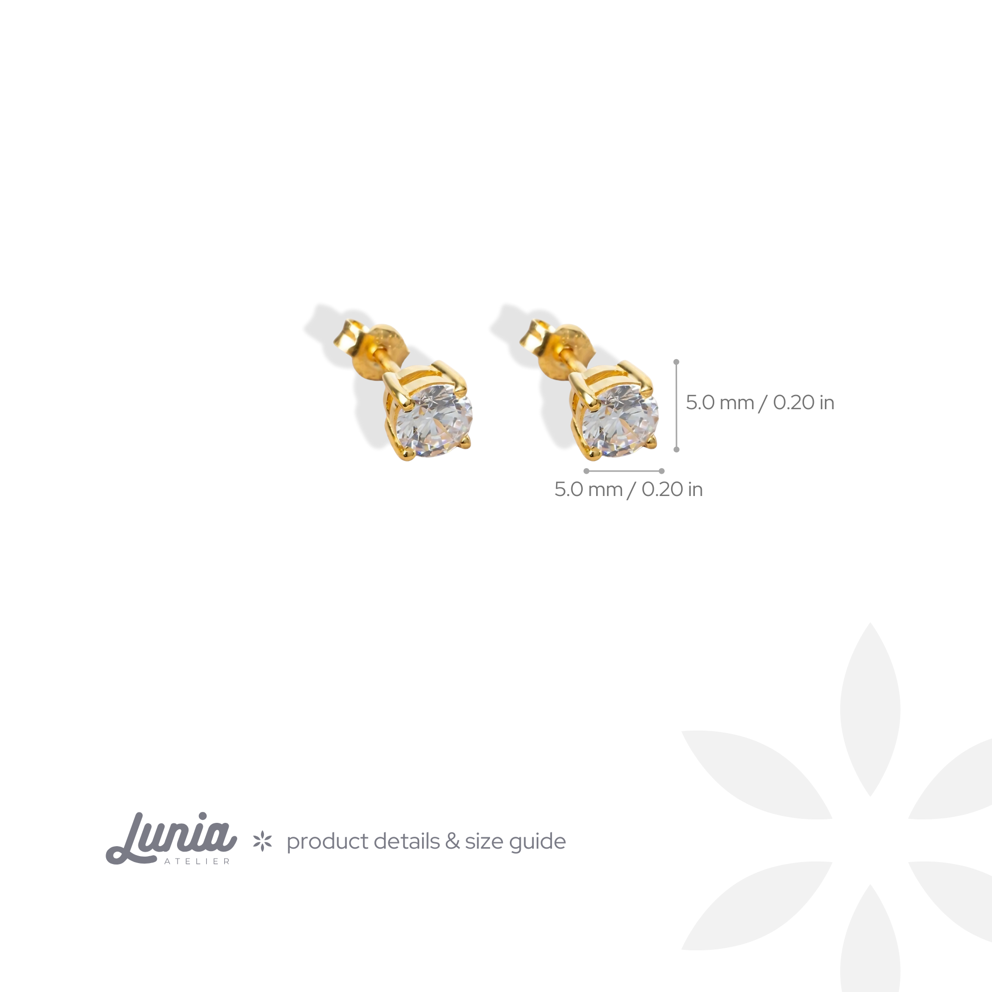 Solitaire Diamond Earrings CZ Stone 14K Gold