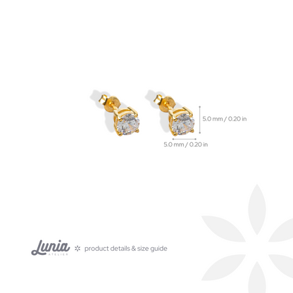 Solitaire Diamond Earrings CZ Stone 14K Gold