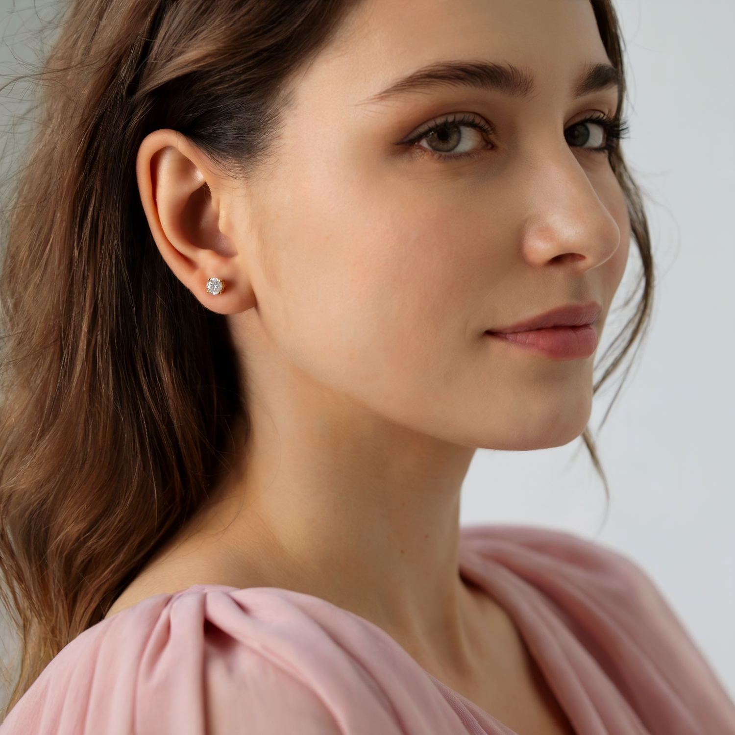 14K Gold CZ Stone Solitaire Diamond Earrings