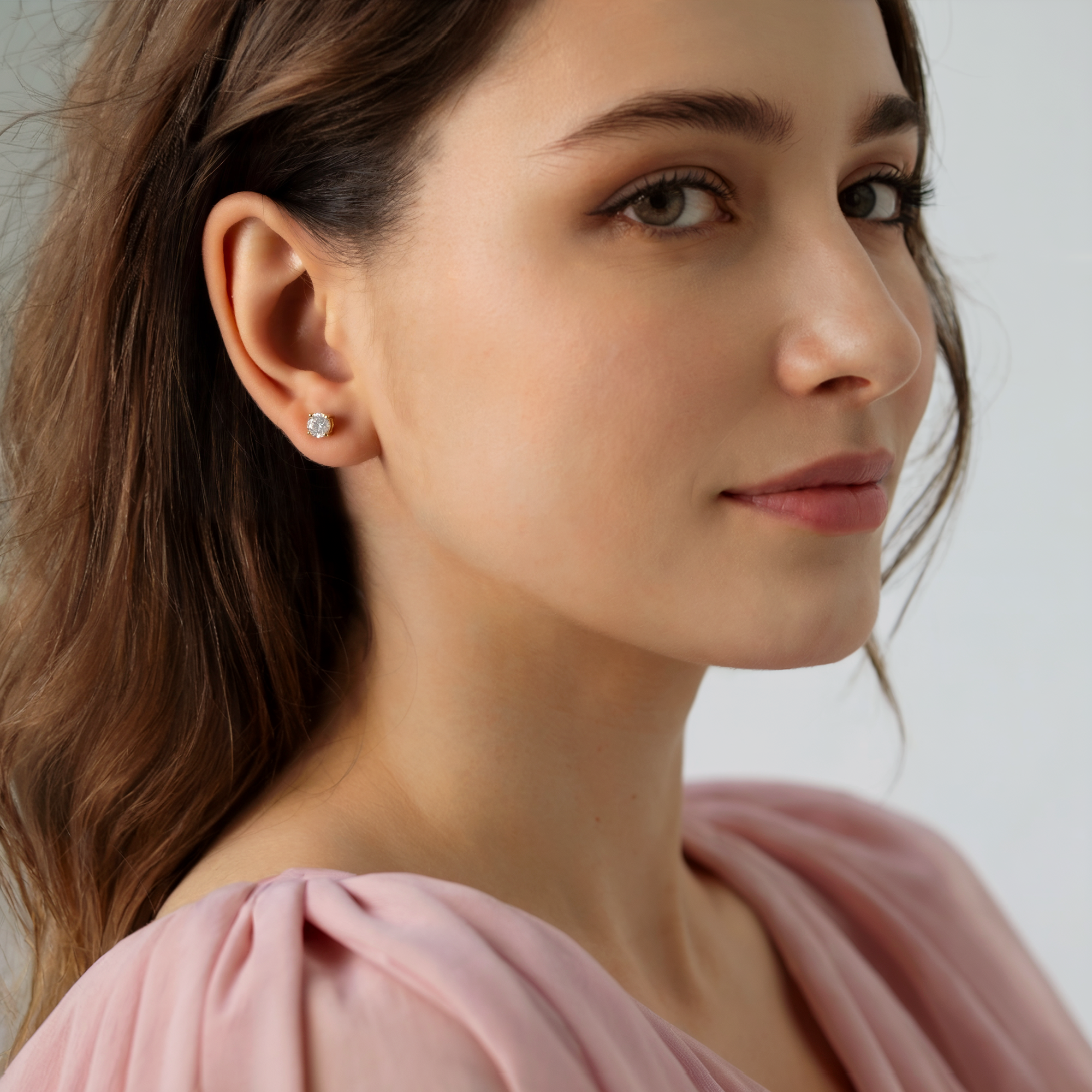 14K Gold CZ Stone Solitaire Diamond Earrings