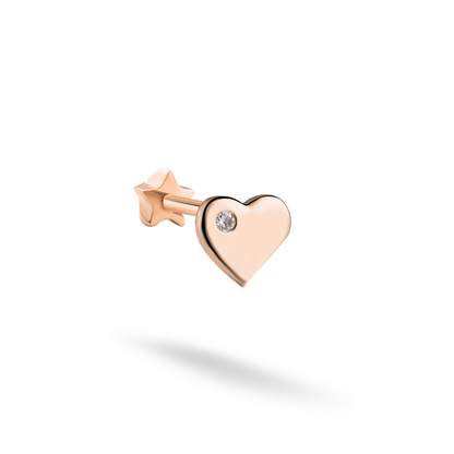 Solitaire Heart Love Flatback Ear Piercing 14K Gold with CZ Stone