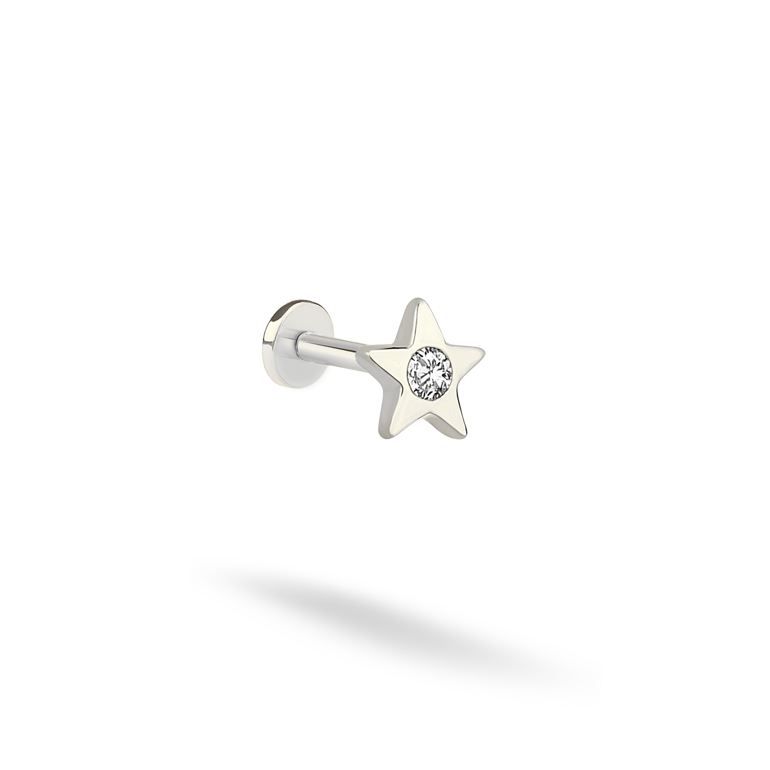 Solitaire Star Flatback Ear Piercing Diamond 14K Gold with CZ Stone