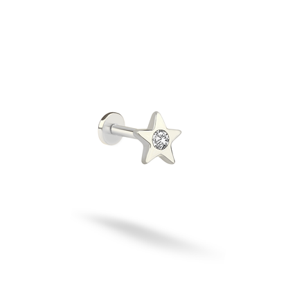 Solitaire Star Flatback Ear Piercing Diamond 14K Gold with CZ Stone