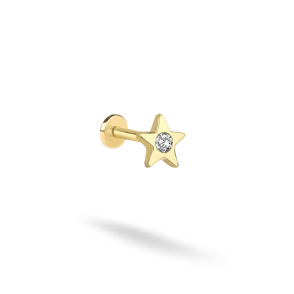 Solitaire Star Flatback Ear Piercing Diamond 14K Gold with CZ Stone