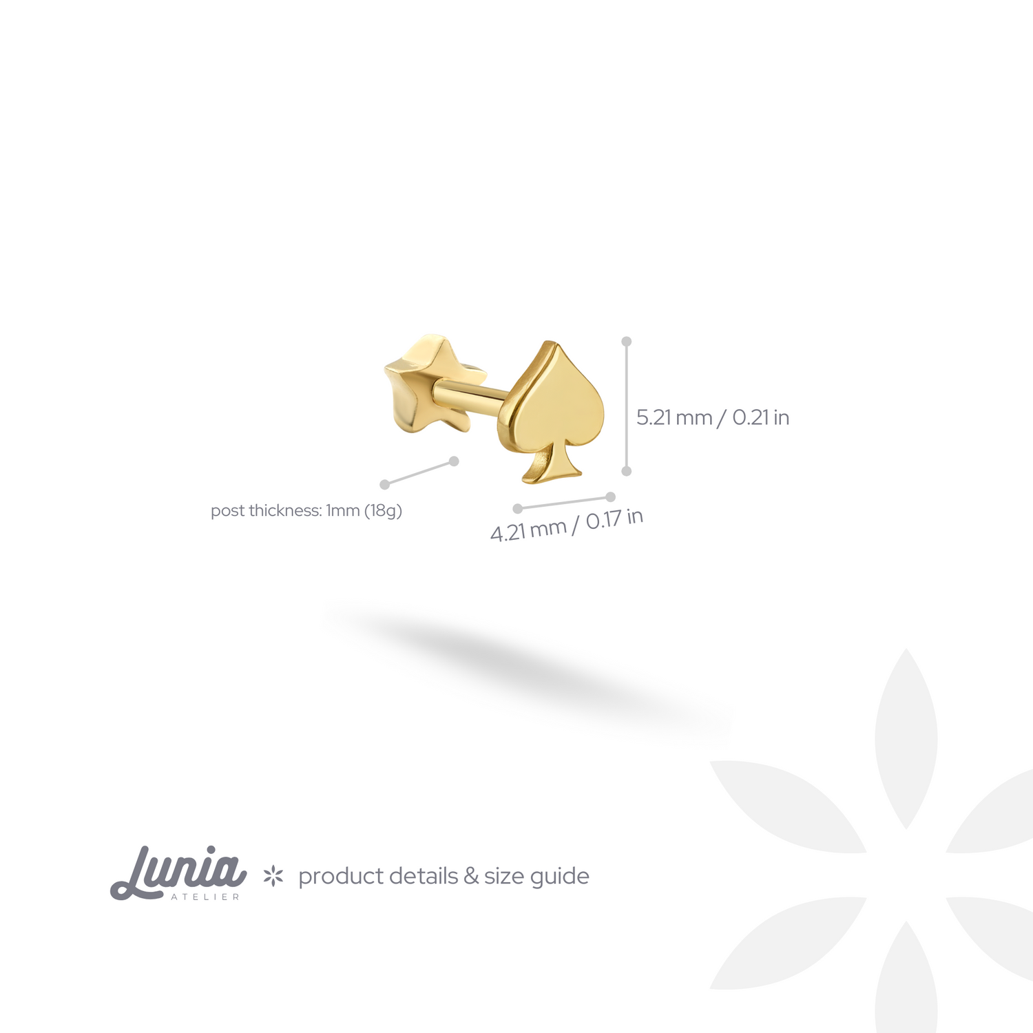 Spades Flatback Ear Piercing 14K Gold