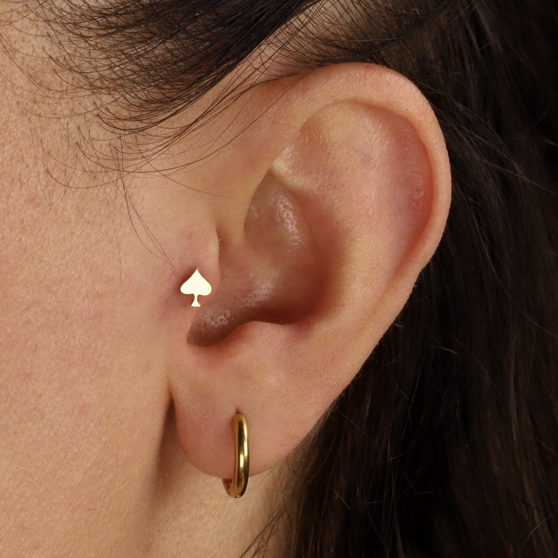 Spades Flatback Stud Piercing 14K Gold