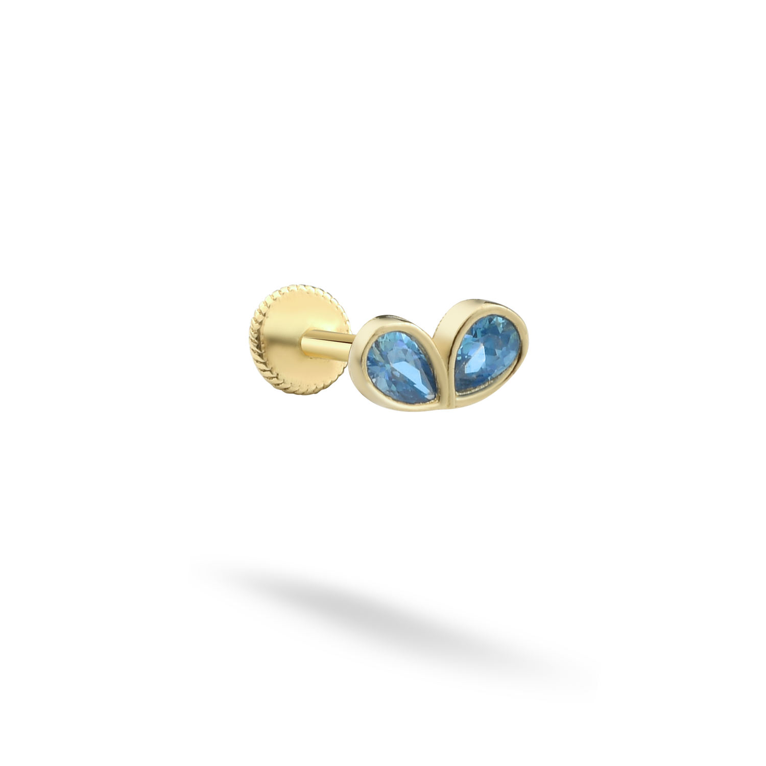 Sparkling Blue Duo Flatback Ear Piercing 14K Gold with CZ Stone
