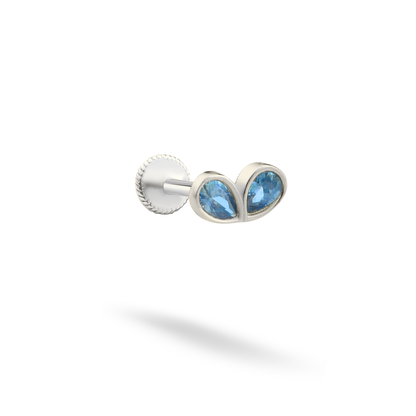 Sparkling Blue Duo Flatback Ear Piercing 14K Gold with CZ Stone