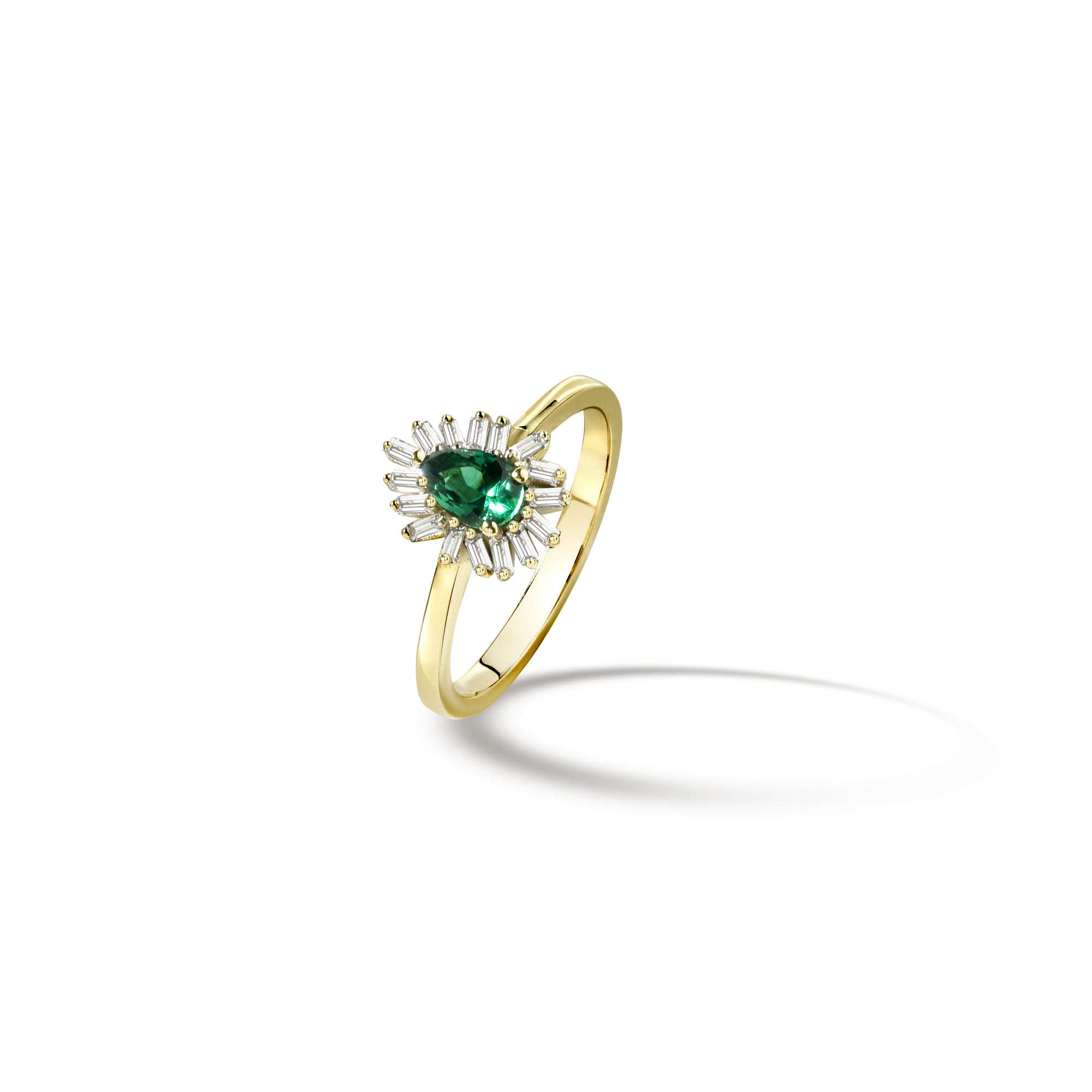 Sparkling Green Drop Diamond Ring 14k Gold