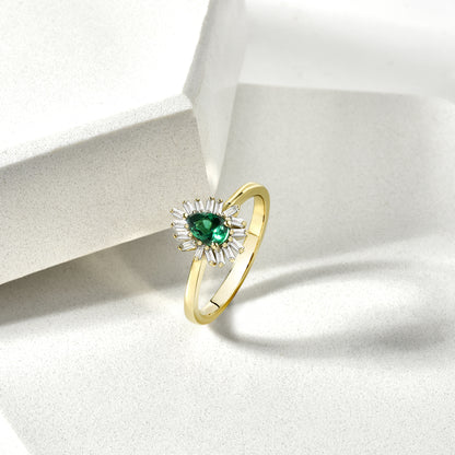 Sparkling Green Drop Diamond Ring 14k Gold