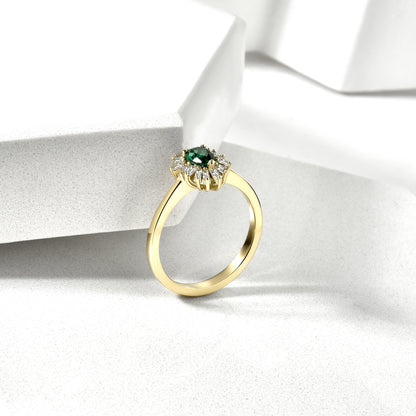Sparkling Green Drop Diamond Ring 14k Gold