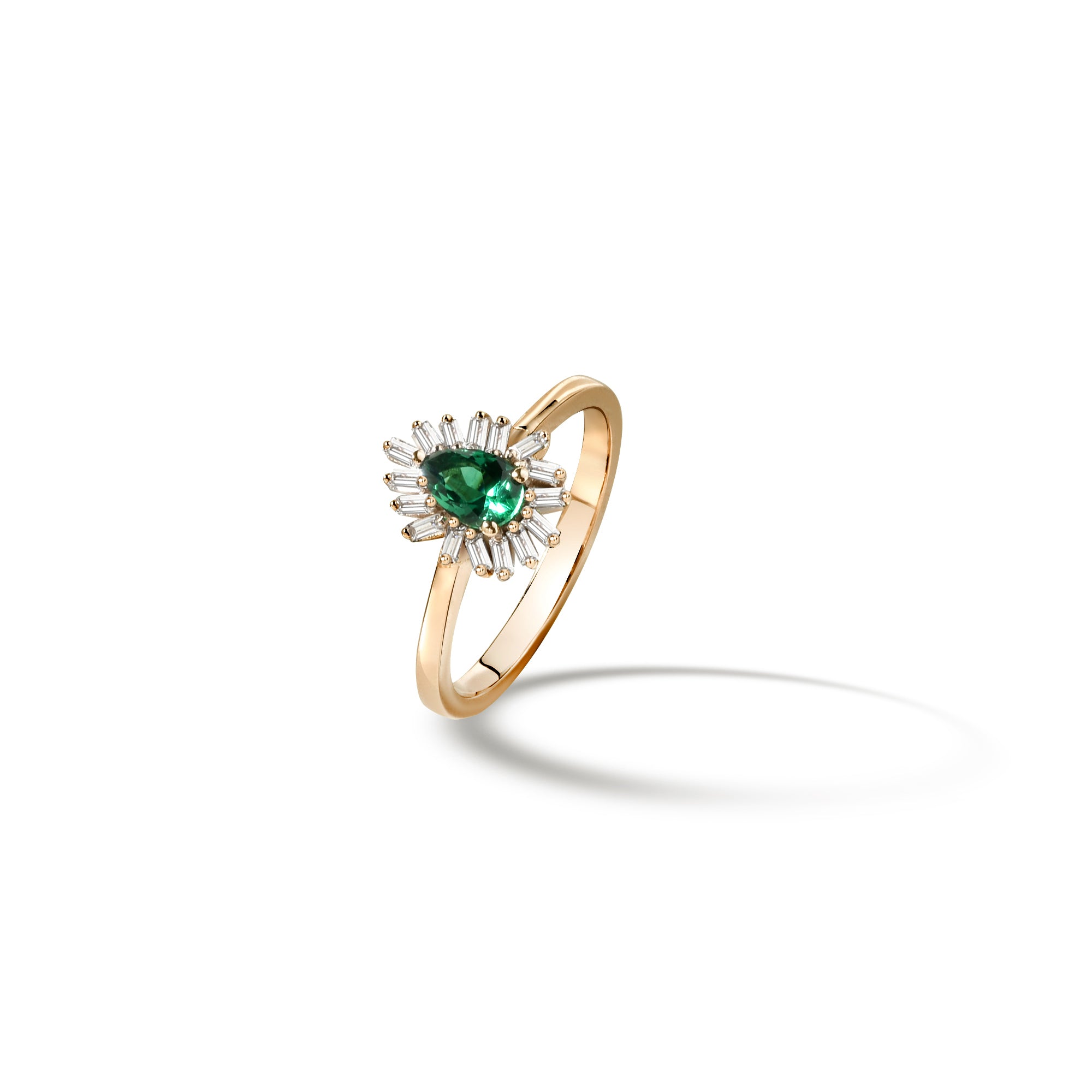 Sparkling Green Drop Diamond Ring 14k Gold